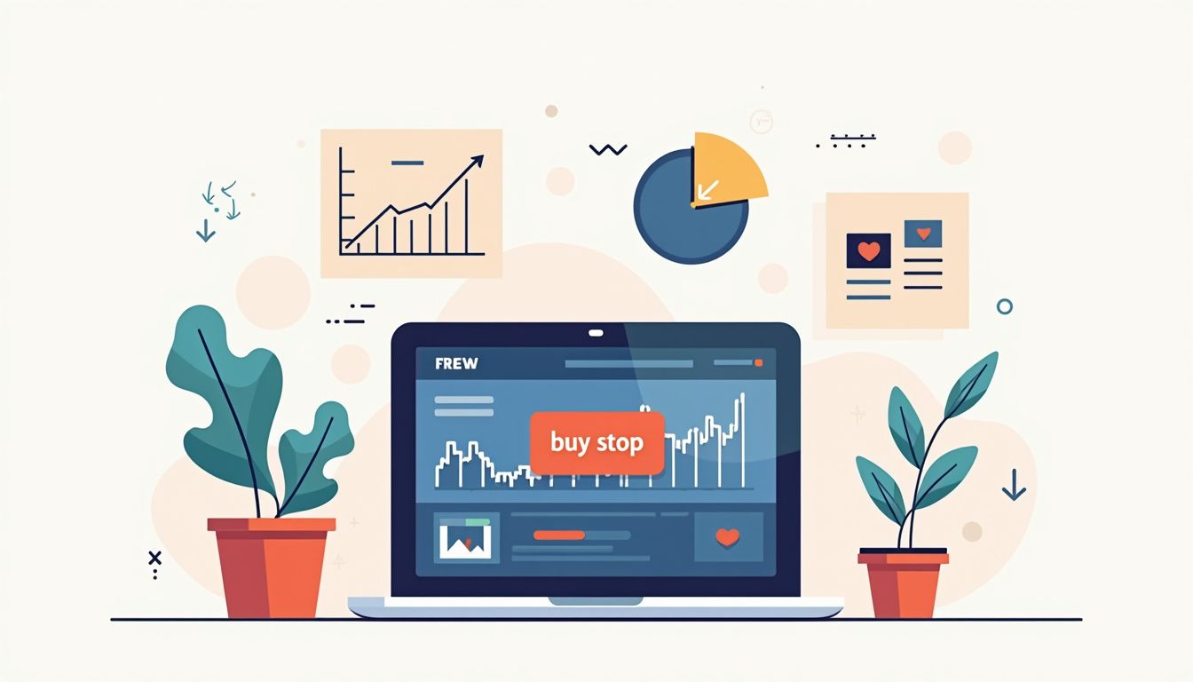 A flat vector illustration of a minimalist forex trading workspace.
