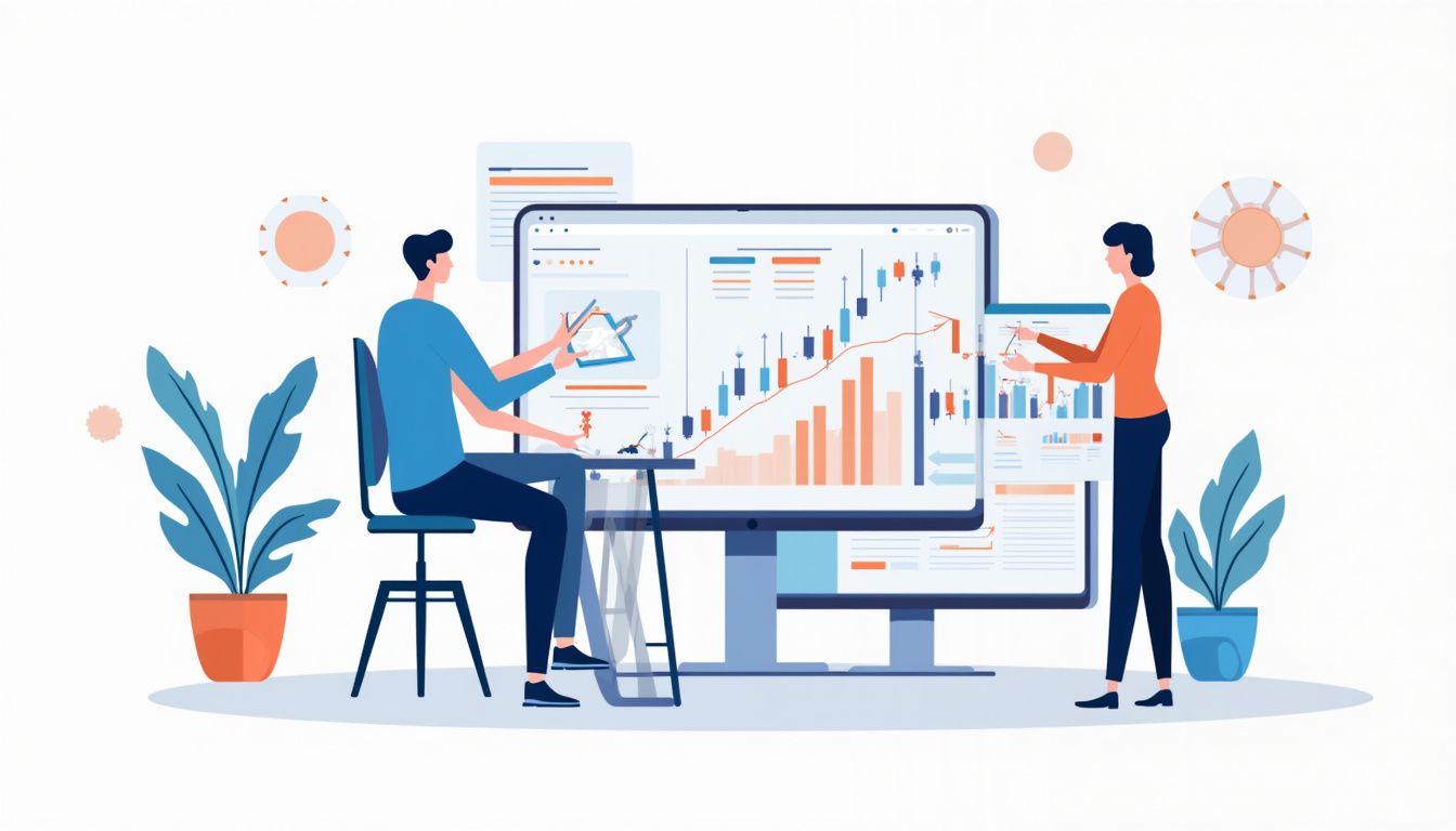 A minimalist vector illustration of forex trading charts and financial data.