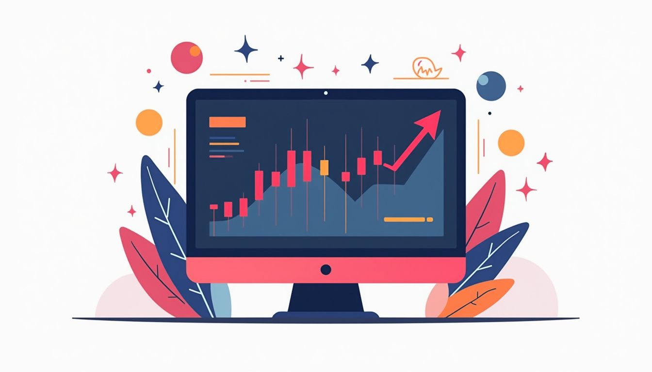 A minimalist vector illustration of a Forex chart on a computer screen.