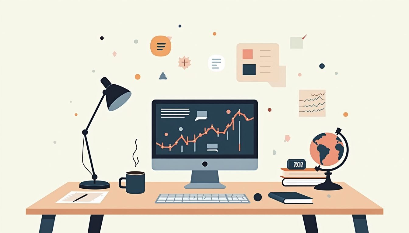 A minimalist vector illustration of a modern office desk setup.