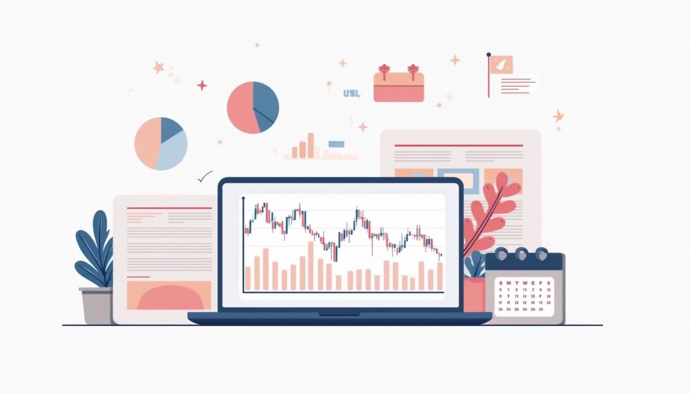 A flat vector illustration of an open Forex trading platform chart.