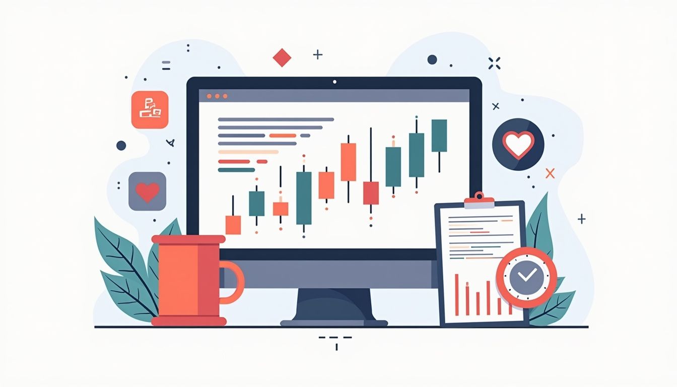 Flat vector illustration of a modern forex trading workspace.