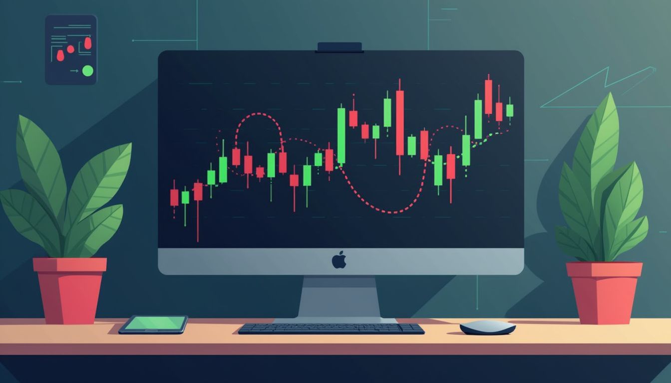 Flat vector illustration of Forex trading charts on a computer monitor. Flat vector illustration of Forex trading charts on a computer monitor.