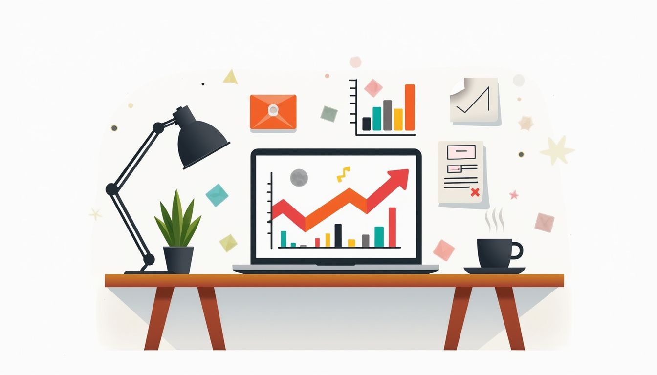 Flat vector illustration of a modern home office setup with minimalist elements.