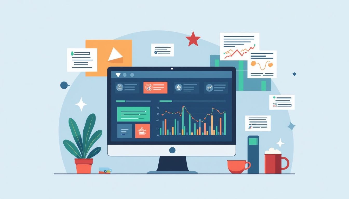 Minimalist workspace with Forex API dashboard and geometric icons.