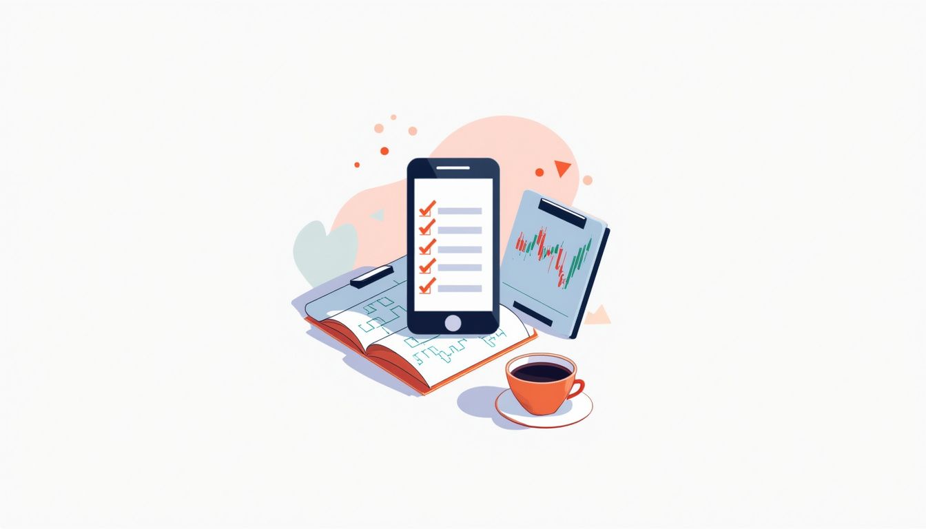 Minimalist smartphone illustration displaying 'Top 5 Forex Signals APKs' list.