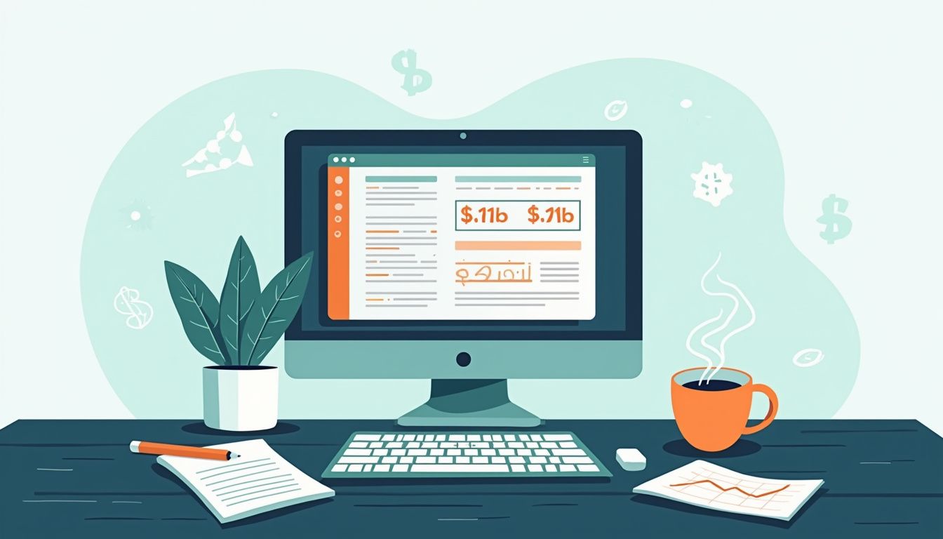 Minimalist vector illustration of a Forex swap calculator on a desk.