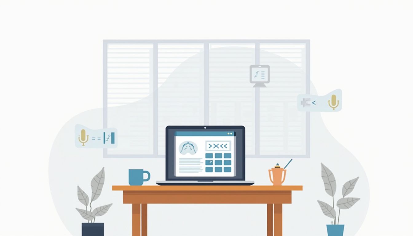 Minimalist flat design of a desk with forex trading elements.