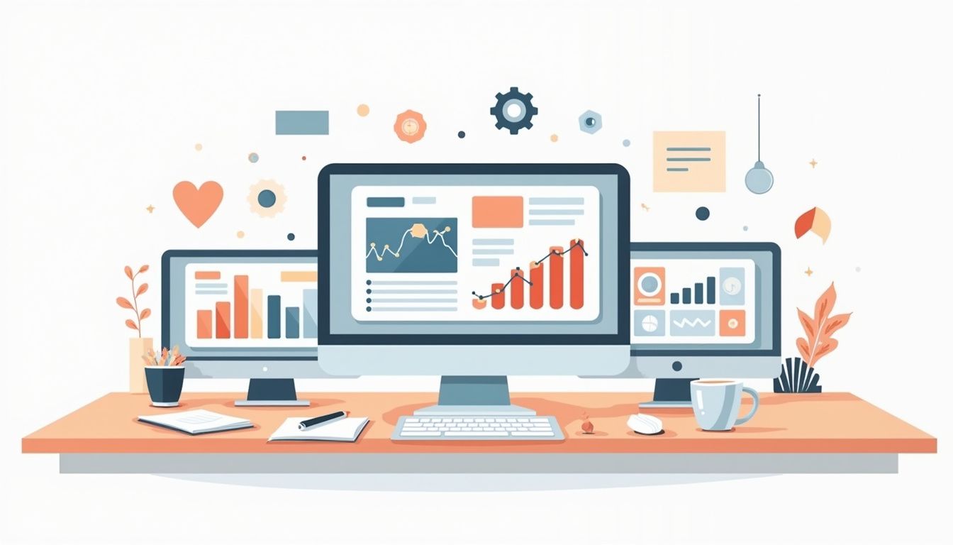 Minimalist office desk with colourful forex charts and a coffee mug. Minimalist office desk with colourful forex charts and a coffee mug.