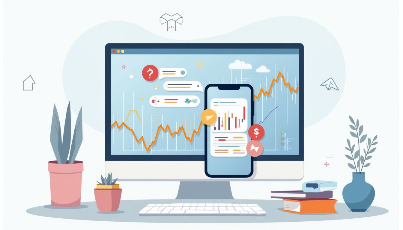 Vector illustration of a trading app on a smartphone with notifications. Vector illustration of a trading app on a smartphone with notifications.