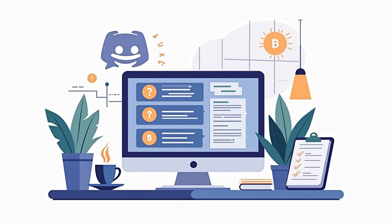Vector illustration of a minimalist desk with a Discord forex trading interface. Vector illustration of a minimalist desk with a Discord forex trading interface.