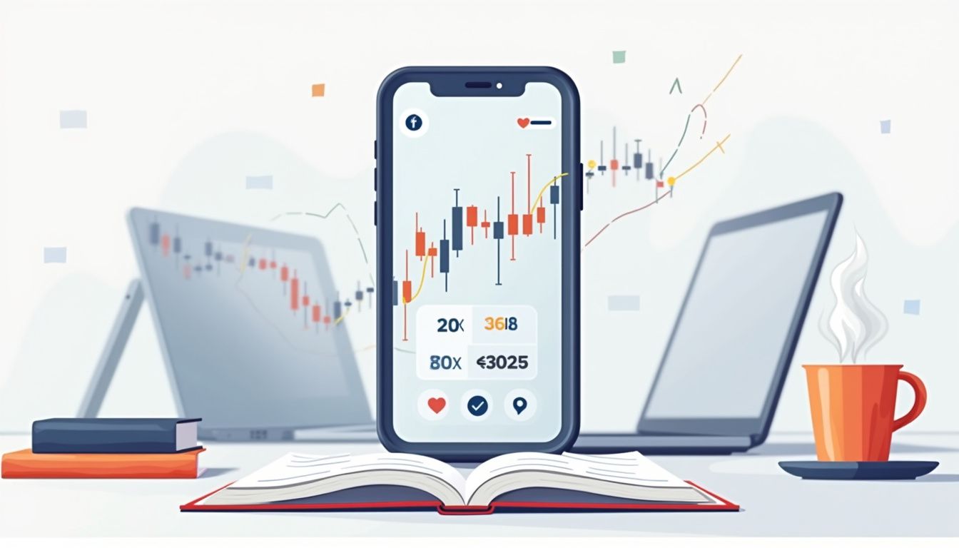 Flat vector illustration of a minimalist forex trading workspace.