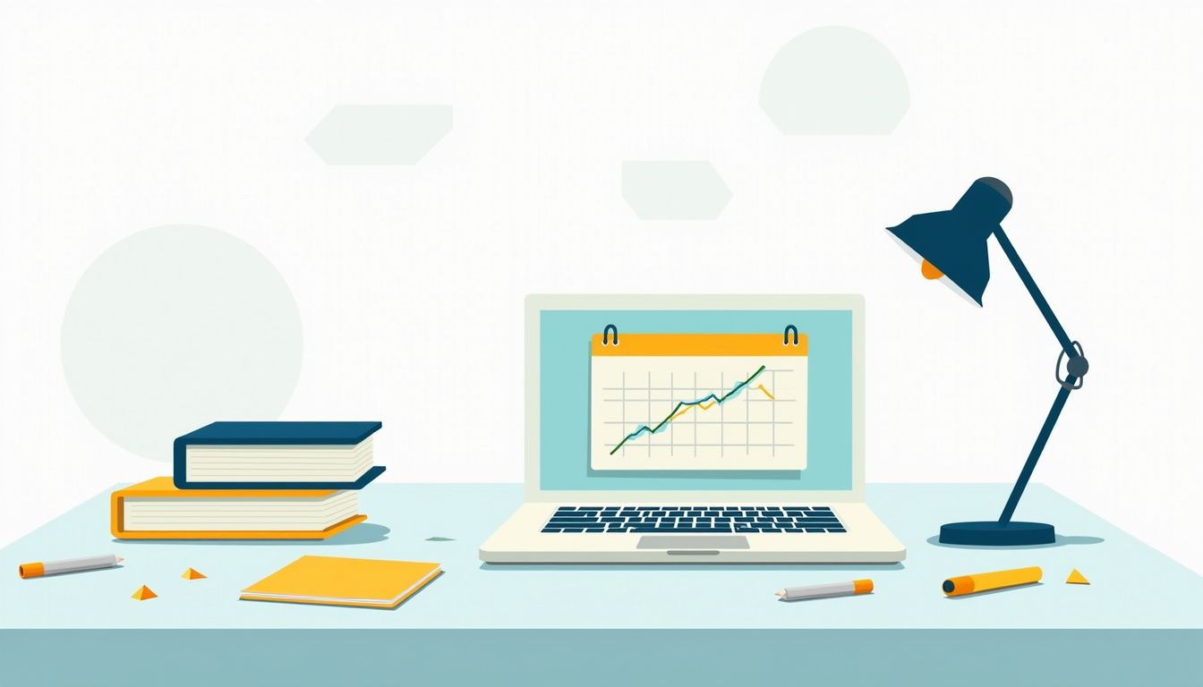 Minimalist flat vector illustration of a modern desk workspace.