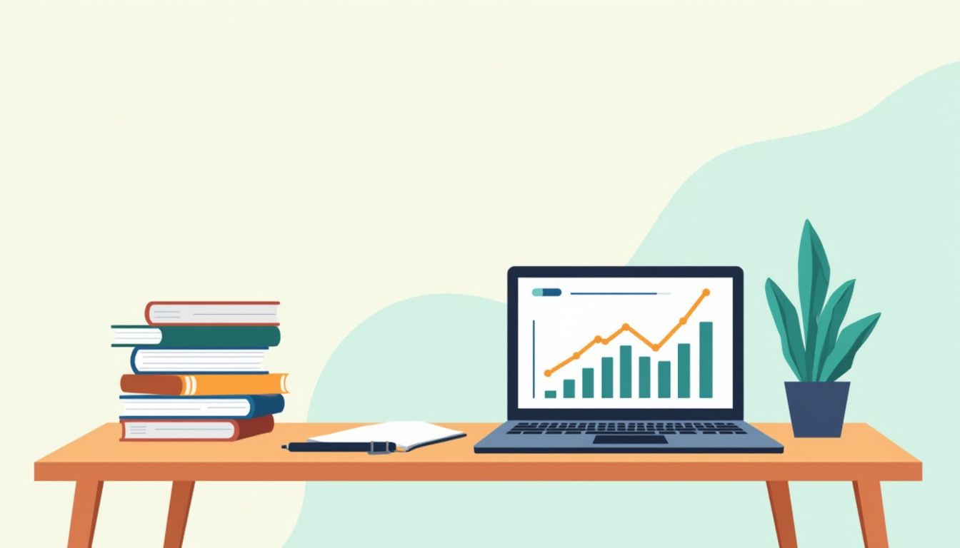 Minimalist workspace illustration featuring a tidy desk with essential items.