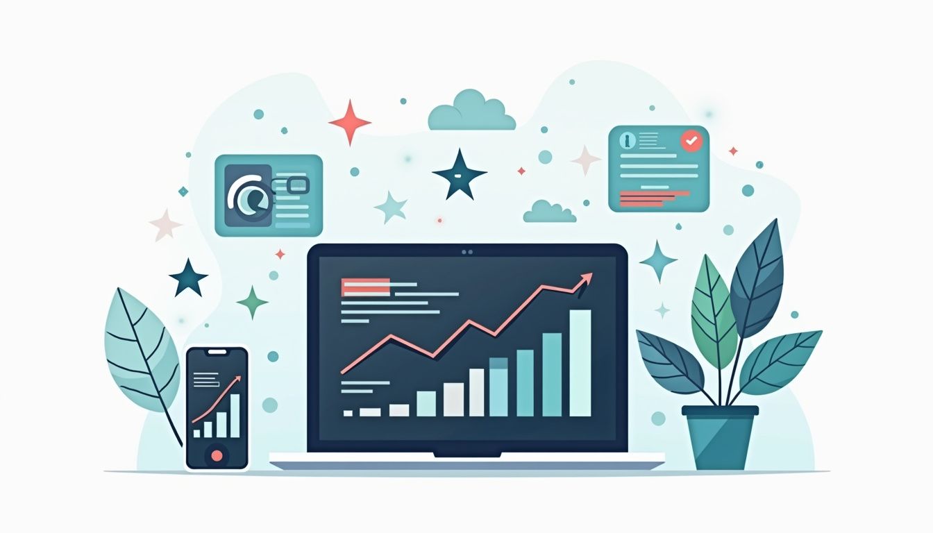 Minimalist flat vector illustration of a laptop displaying forex charts.