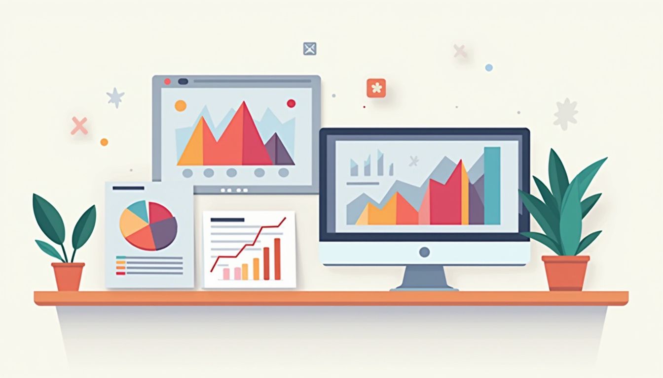 Minimalist flat vector illustration of a modern office desk setup.