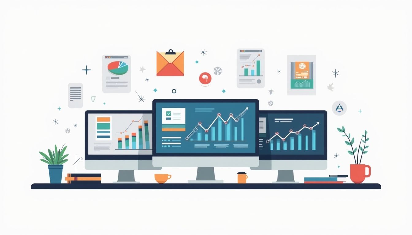 Minimalist desk setup with monitors displaying Forex charts and accessories.
