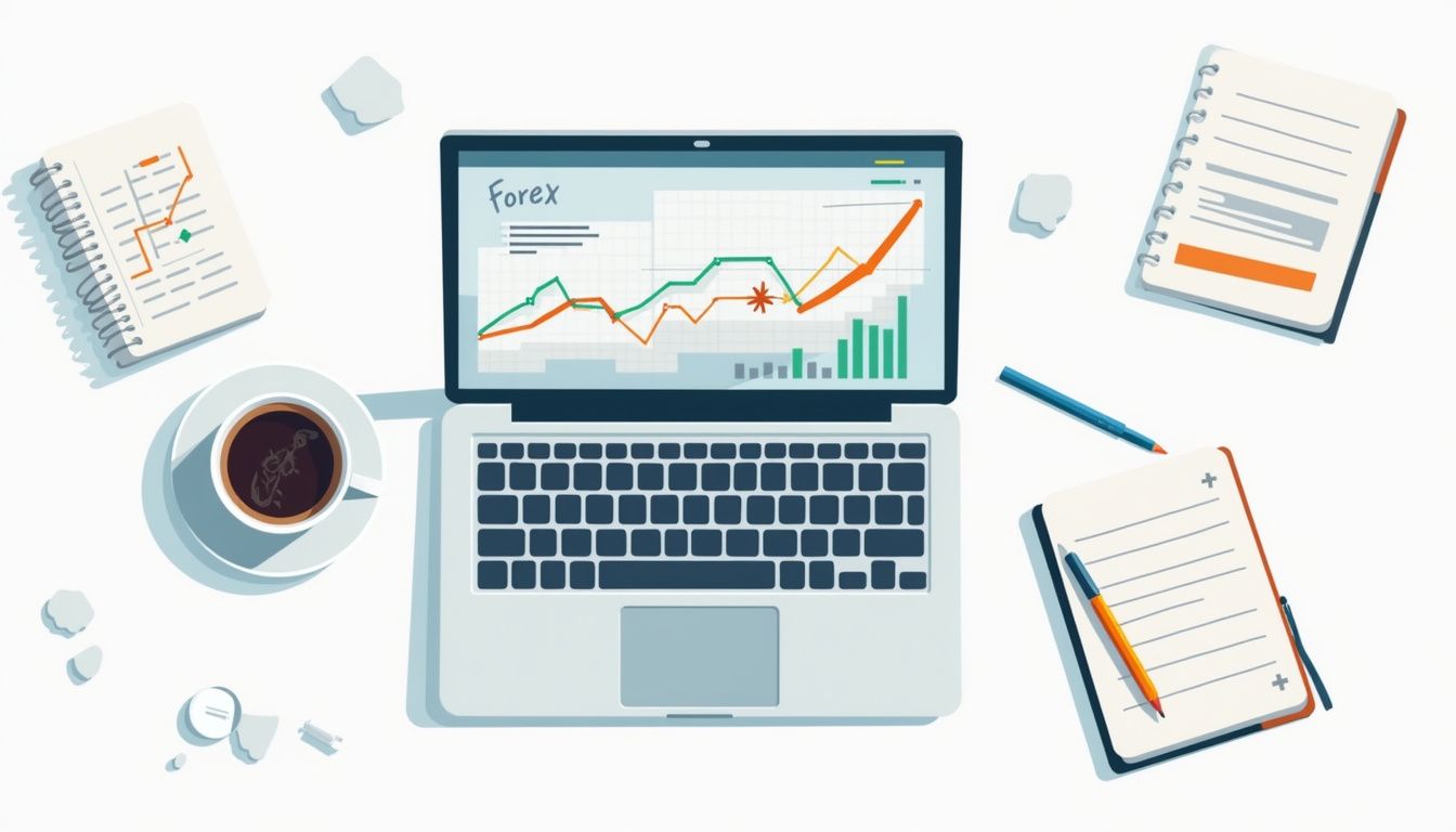 A minimalist flat vector illustration of a home office desk setup.