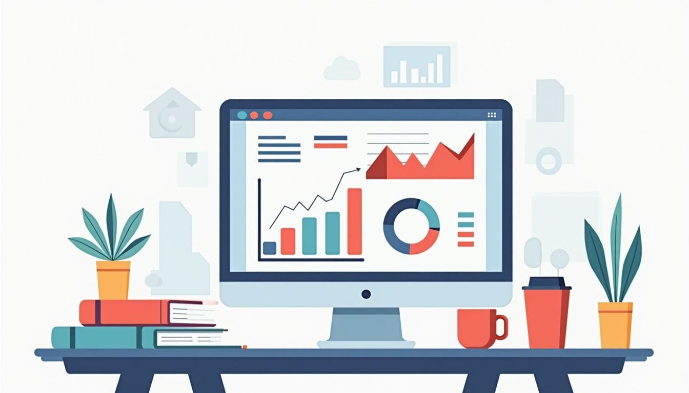 Minimalist vector illustration of a computer displaying forex strategy charts.