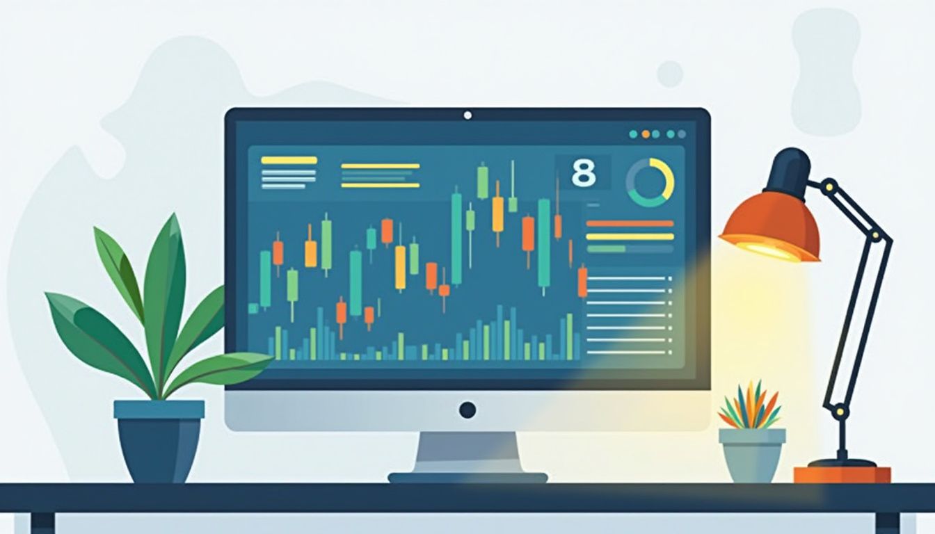 Minimalist flat illustration of a modern FX trading screen design.