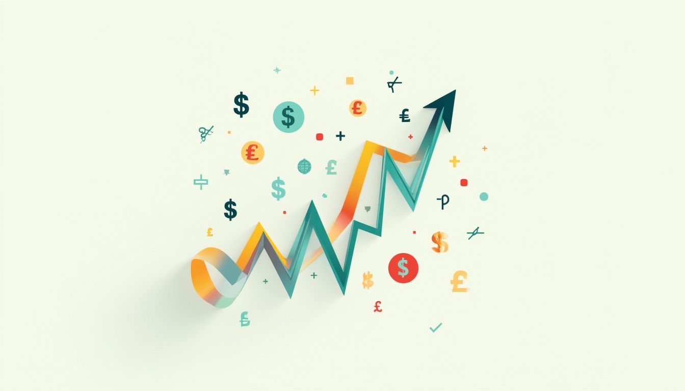 An illustration of currency symbols representing equity in forex trading.