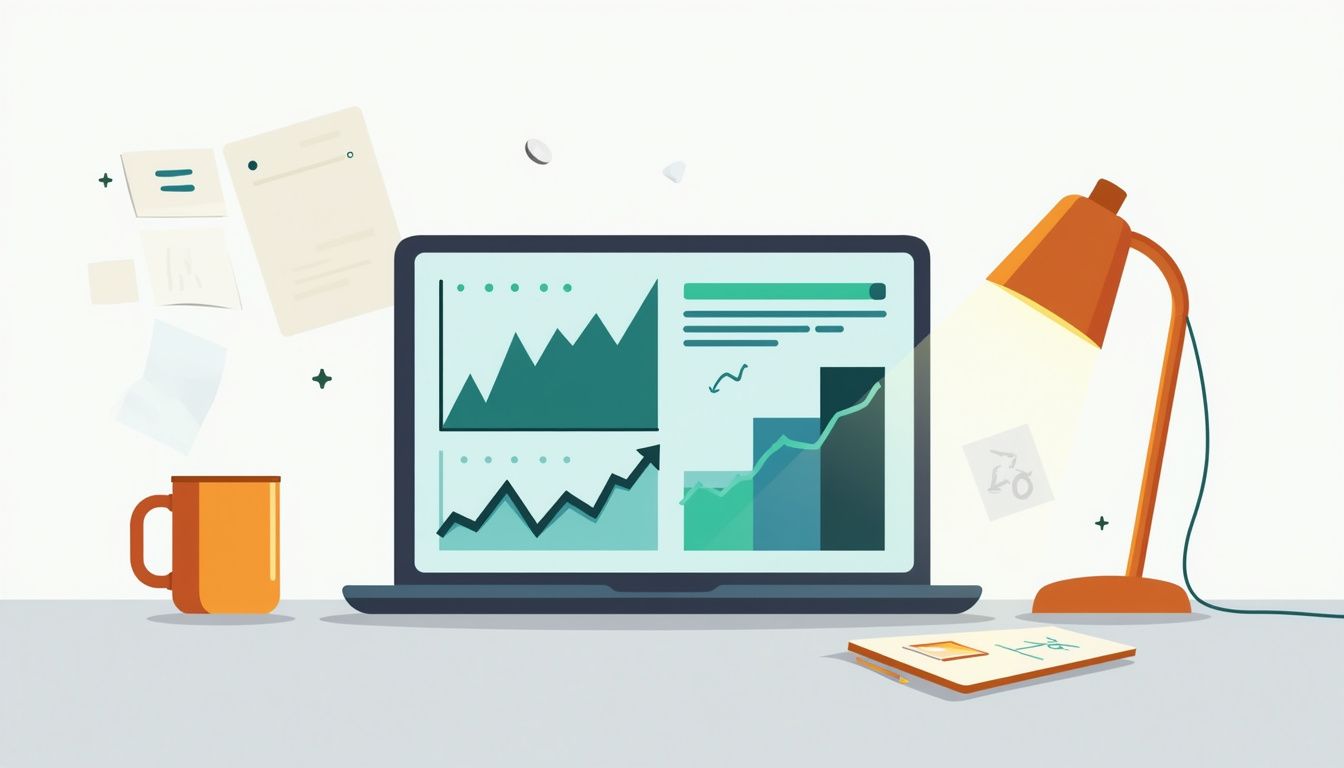 Minimalist flat illustration of an Android tablet on a desk.