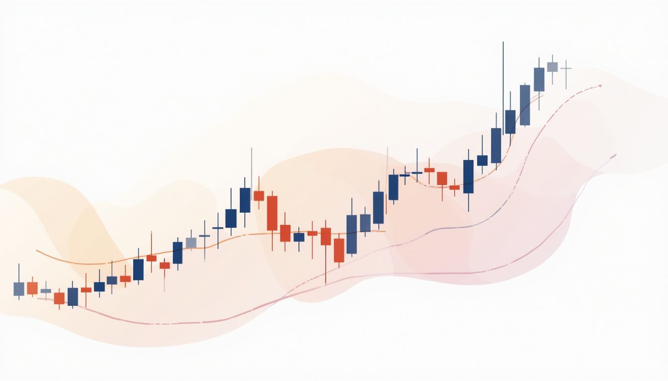 Flat vector illustration of a candlestick forex chart on white background.